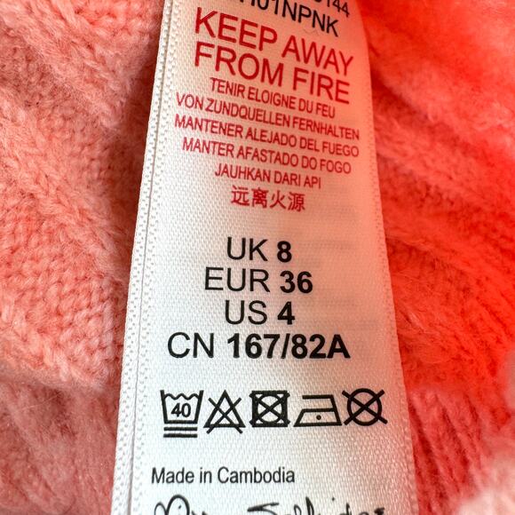 Miss Selfridge Women Ribbed Knit Sweater Size 4 Balloon Sleeves Mock Neck Orange - Picture 7 of 9